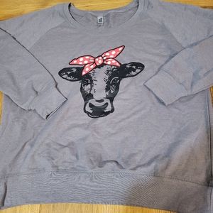 Instant Message 2XL lightweight gray cow bandana crewneck sweatshirt